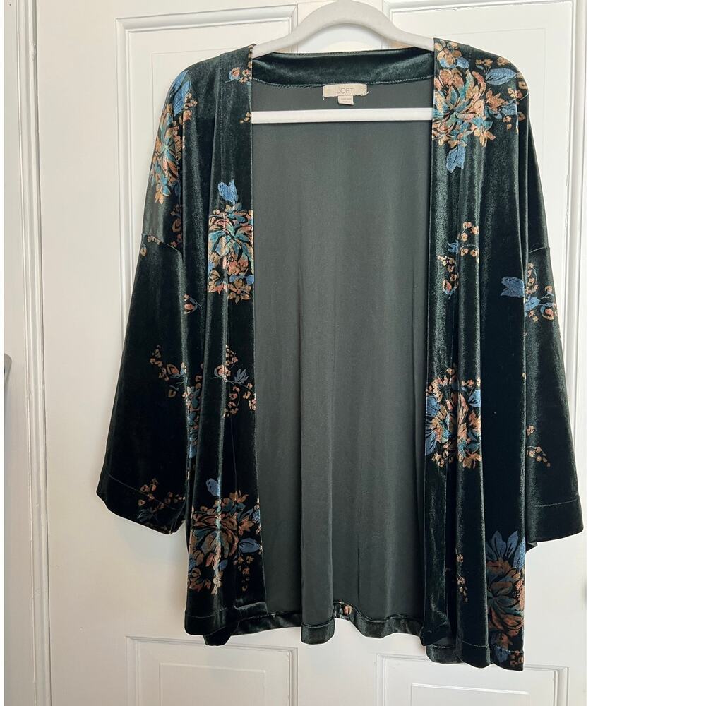 Loft Velvet Floral Kimono Black Orange Blue Women's OS One Size 3/4 Sleeve Boho